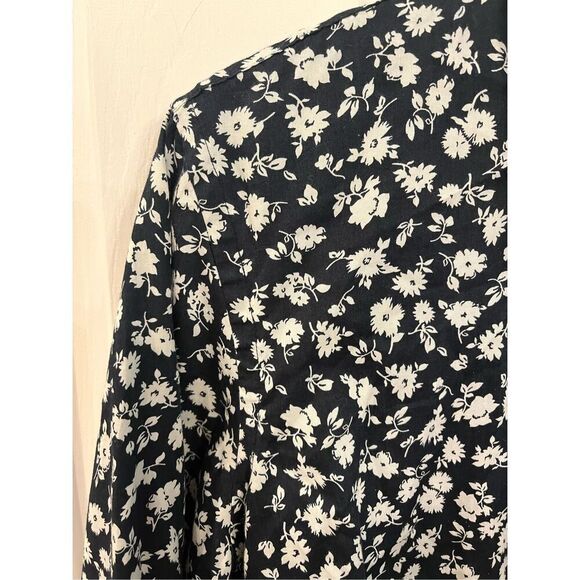 Lauren Ralph Lauren Black & White Floral Print 3/4 Sleeve Button Down Shirt sz 1 - Picture 4 of 6